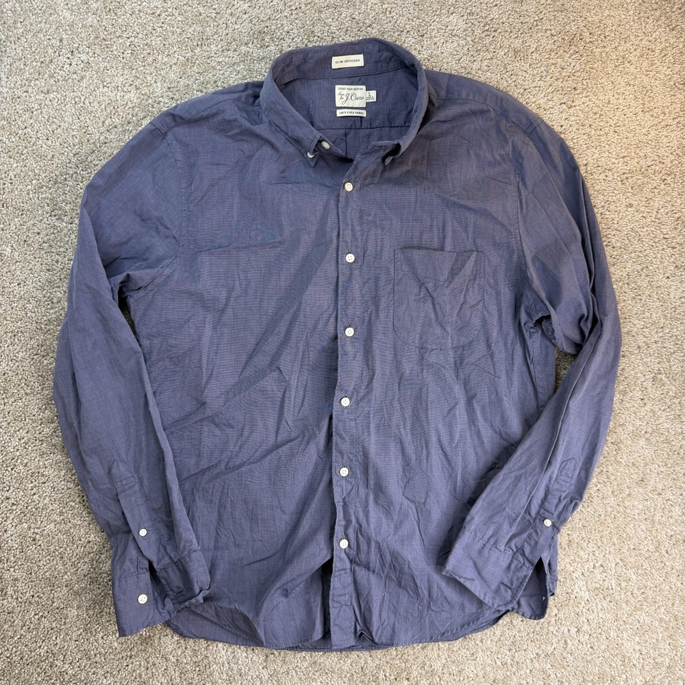 J.Crew Shirt Mens Large Blue Stripe Long Sleeve Button Down Slim Untucked Casual
